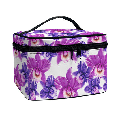 Purple Orchid Flower Pattern Print Travel Makeup Bag