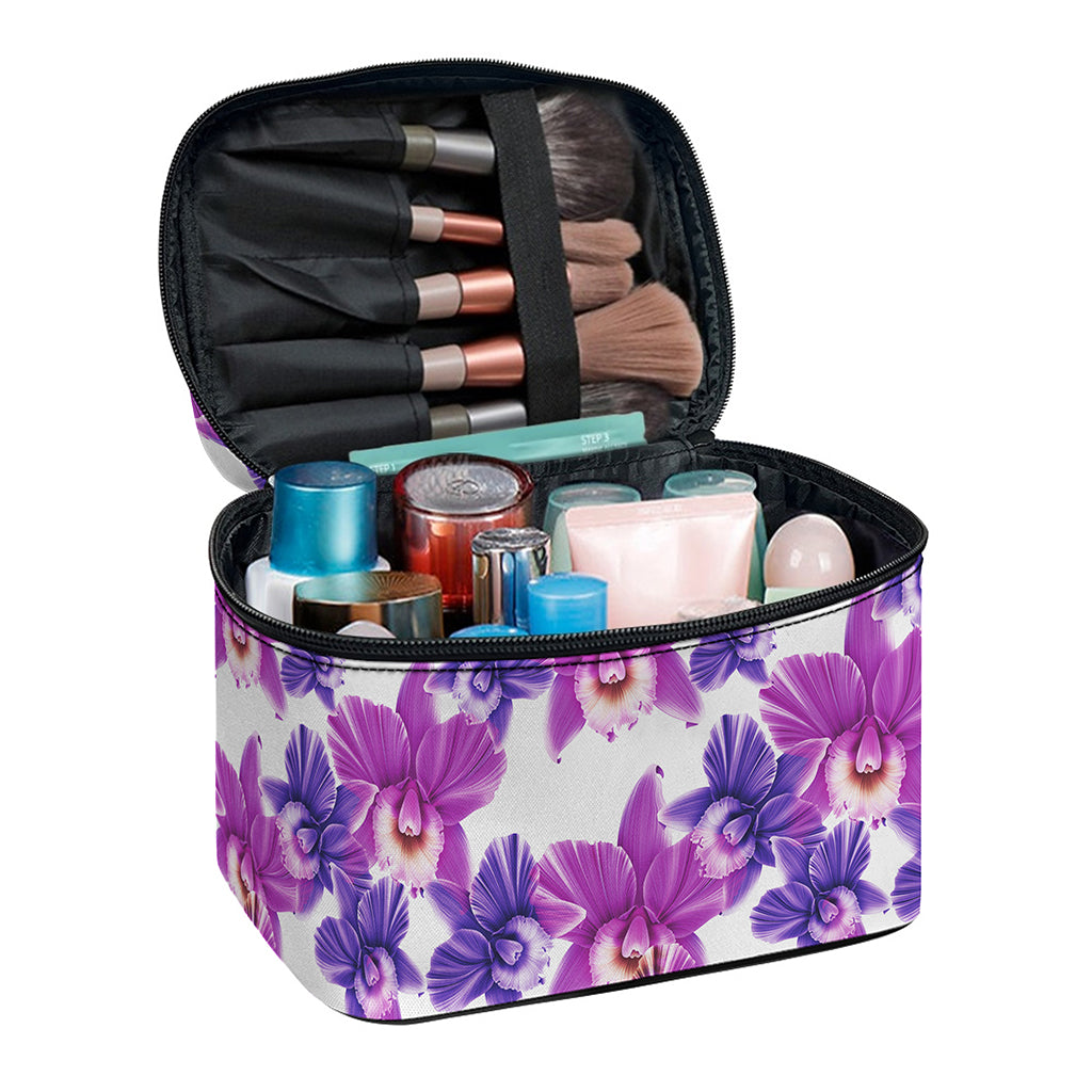 Purple Orchid Flower Pattern Print Travel Makeup Bag