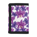 Purple Orchid Flower Pattern Print Trifold Wallet