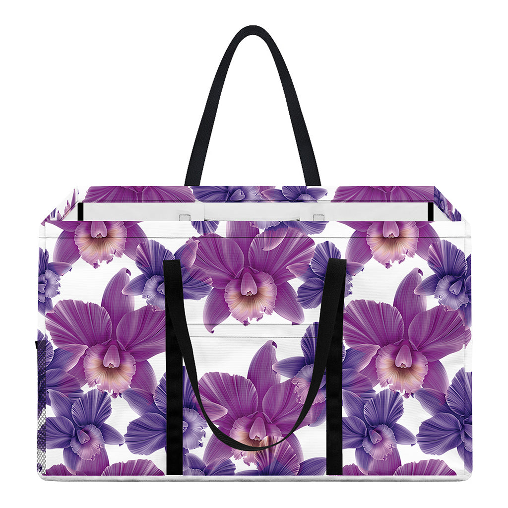 Purple Orchid Flower Pattern Print Utility Tote Bag