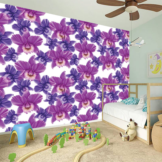 Purple Orchid Flower Pattern Print Wall Sticker