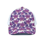 Purple Orchid Flower Pattern Print White Mesh Trucker Cap