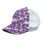Purple Orchid Flower Pattern Print White Mesh Trucker Cap