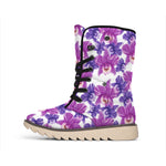 Purple Orchid Flower Pattern Print Winter Boots