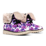 Purple Orchid Flower Pattern Print Winter Boots