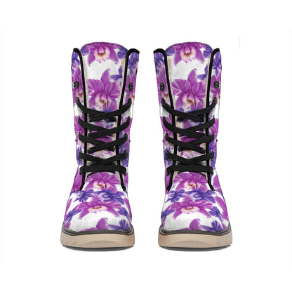 Purple Orchid Flower Pattern Print Winter Boots