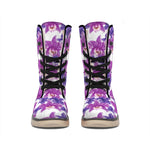 Purple Orchid Flower Pattern Print Winter Boots