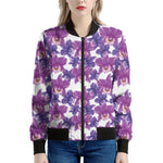 Purple Orchid Flower Pattern Print Women's Bomber Jacket
