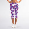 Purple Orchid Flower Pattern Print Women's Capri Leggings