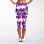 Purple Orchid Flower Pattern Print Women's Capri Leggings