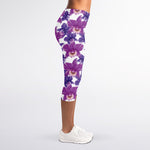 Purple Orchid Flower Pattern Print Women's Capri Leggings