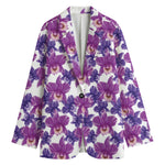 Purple Orchid Flower Pattern Print Women's Cotton Blazer