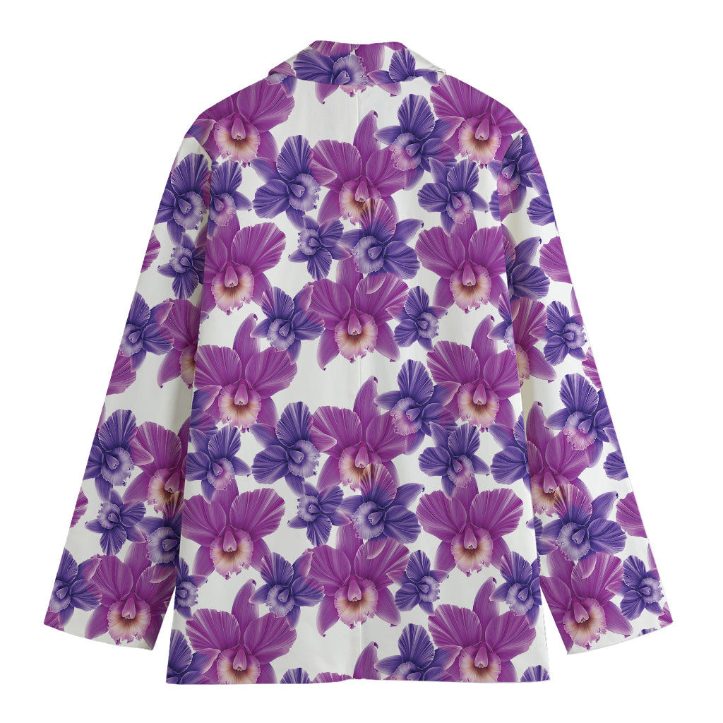 Purple Orchid Flower Pattern Print Women's Cotton Blazer