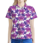 Purple Orchid Flower Pattern Print Women's Polo Shirt
