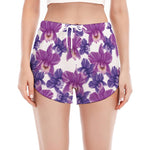 Purple Orchid Flower Pattern Print Women's Split Running Shorts