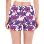 Purple Orchid Flower Pattern Print Women's Split Running Shorts