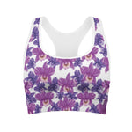 Purple Orchid Flower Pattern Print Women's Sports Bra