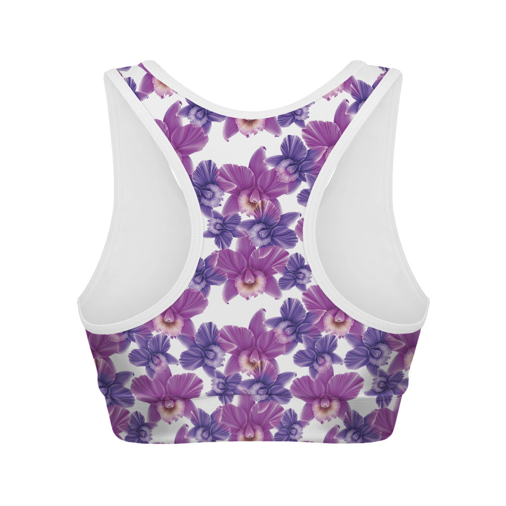 Purple Orchid Flower Pattern Print Women's Sports Bra