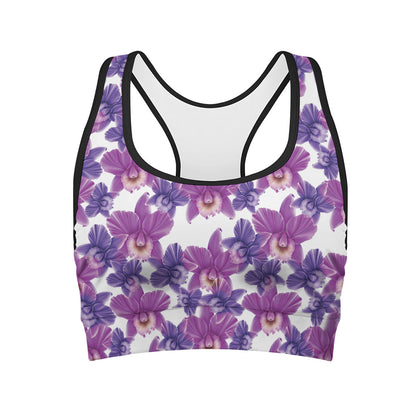 Purple Orchid Flower Pattern Print Women's Sports Bra