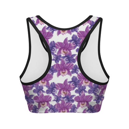 Purple Orchid Flower Pattern Print Women's Sports Bra