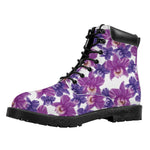 Purple Orchid Flower Pattern Print Work Boots