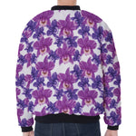 Purple Orchid Flower Pattern Print Zip Sleeve Bomber Jacket