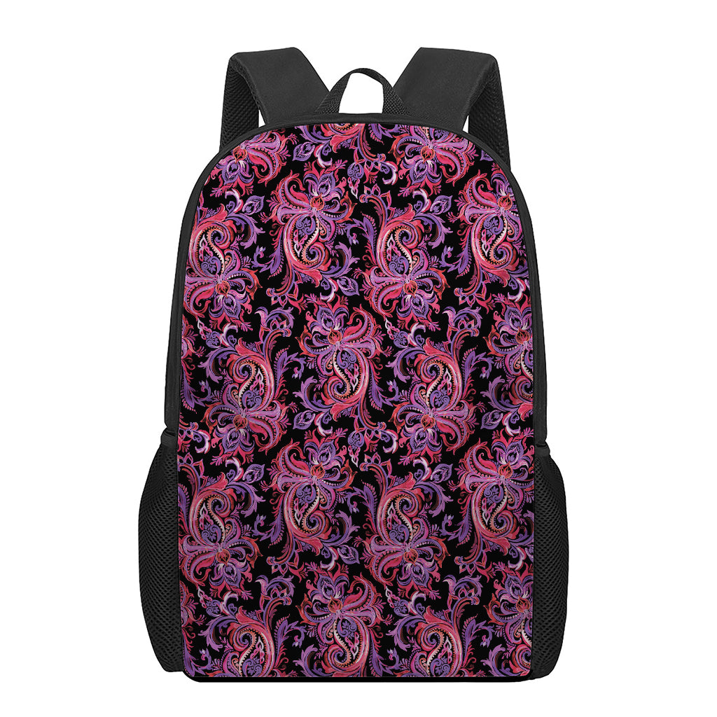 Purple Paisley Pattern Print 17 Inch Backpack