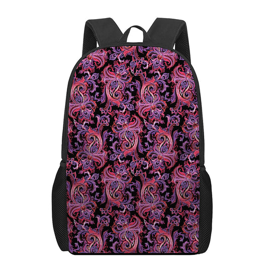 Purple Paisley Pattern Print 17 Inch Backpack