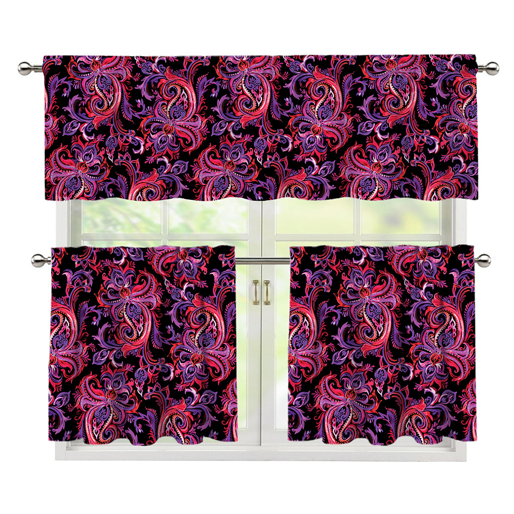 Purple Paisley Pattern Print 3 Piece Kitchen Curtains