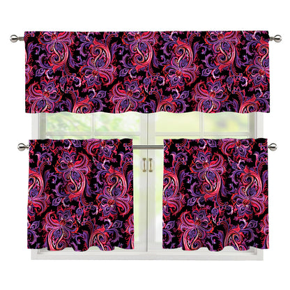 Purple Paisley Pattern Print 3 Piece Kitchen Curtains
