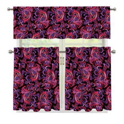 Purple Paisley Pattern Print 3 Piece Kitchen Curtains