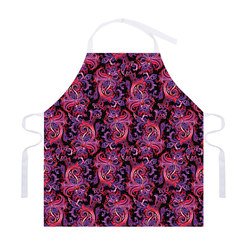 Purple Paisley Pattern Print Adjustable Apron