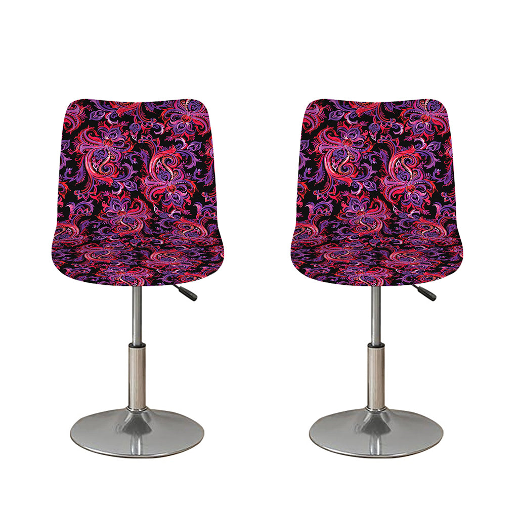 Purple Paisley Pattern Print Bar Stool Covers