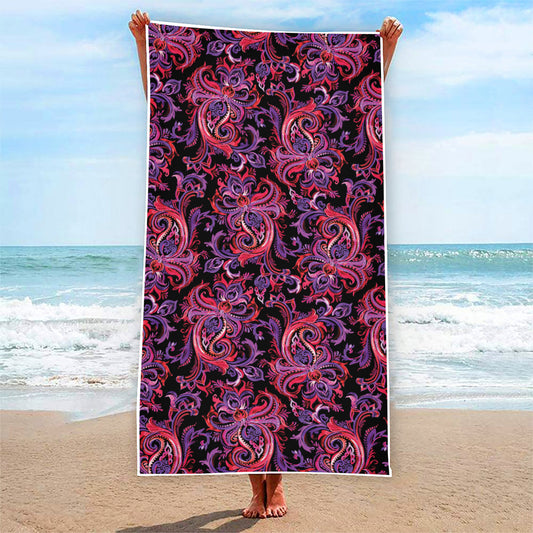 Purple Paisley Pattern Print Beach Towel