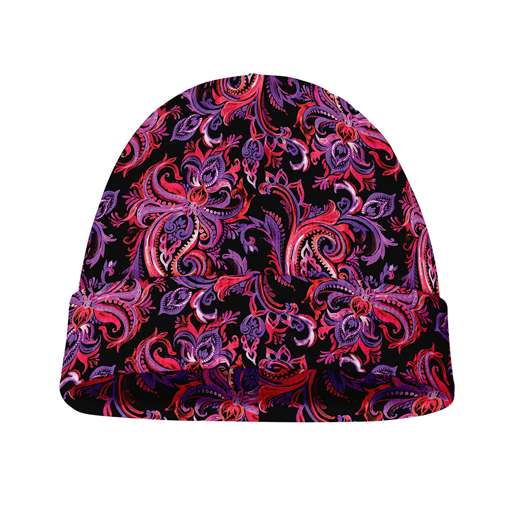 Purple Paisley Pattern Print Beanie