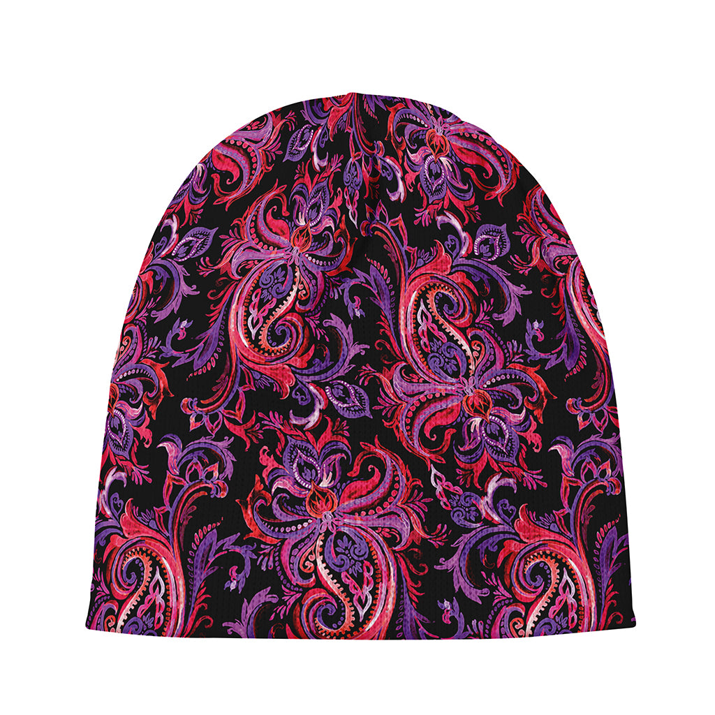 Purple Paisley Pattern Print Beanie