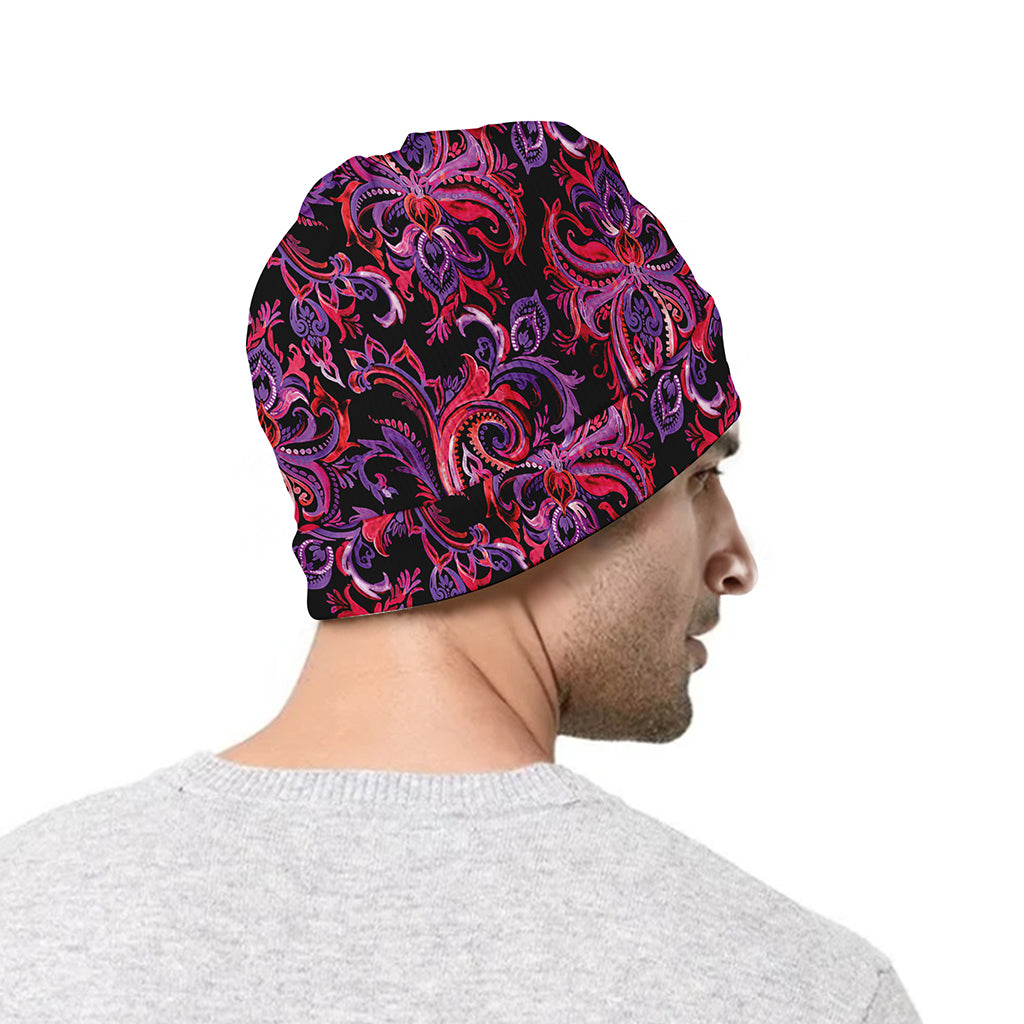 Purple Paisley Pattern Print Beanie