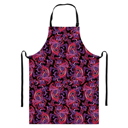 Purple Paisley Pattern Print Bib Apron With Pocket