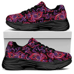 Purple Paisley Pattern Print Black Chunky Shoes
