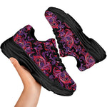 Purple Paisley Pattern Print Black Chunky Shoes