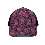 Purple Paisley Pattern Print Black Mesh Trucker Cap