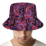Purple Paisley Pattern Print Bucket Hat