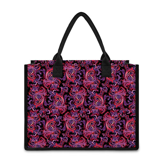 Purple Paisley Pattern Print Canvas Tote Bag