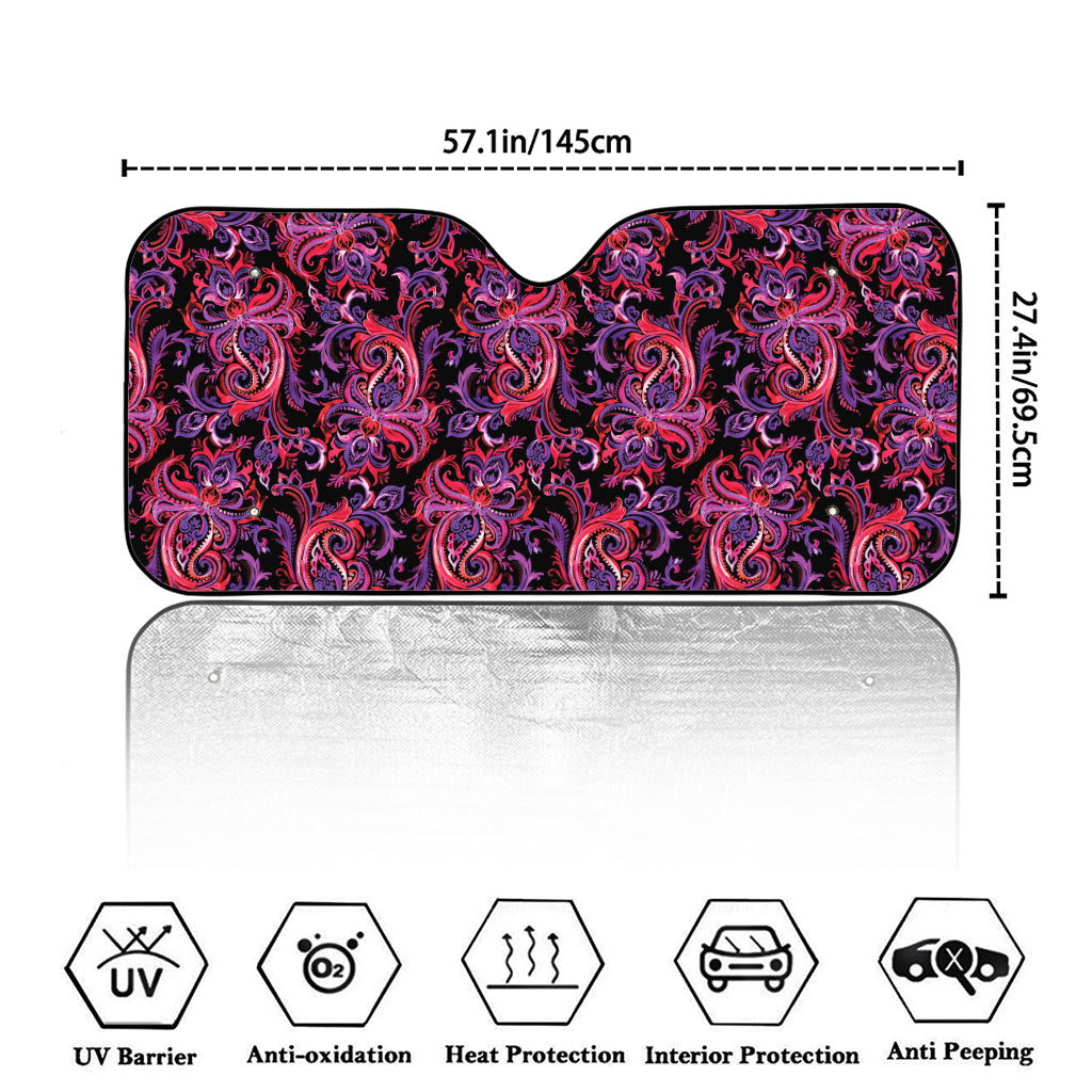 Purple Paisley Pattern Print Car Windshield Sun Shade