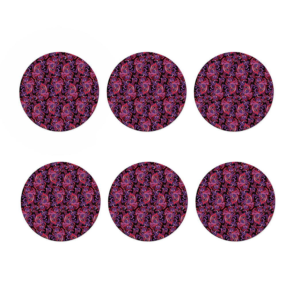 Purple Paisley Pattern Print Coaster Set