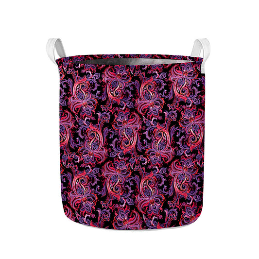 Purple Paisley Pattern Print Collapsible Laundry Basket