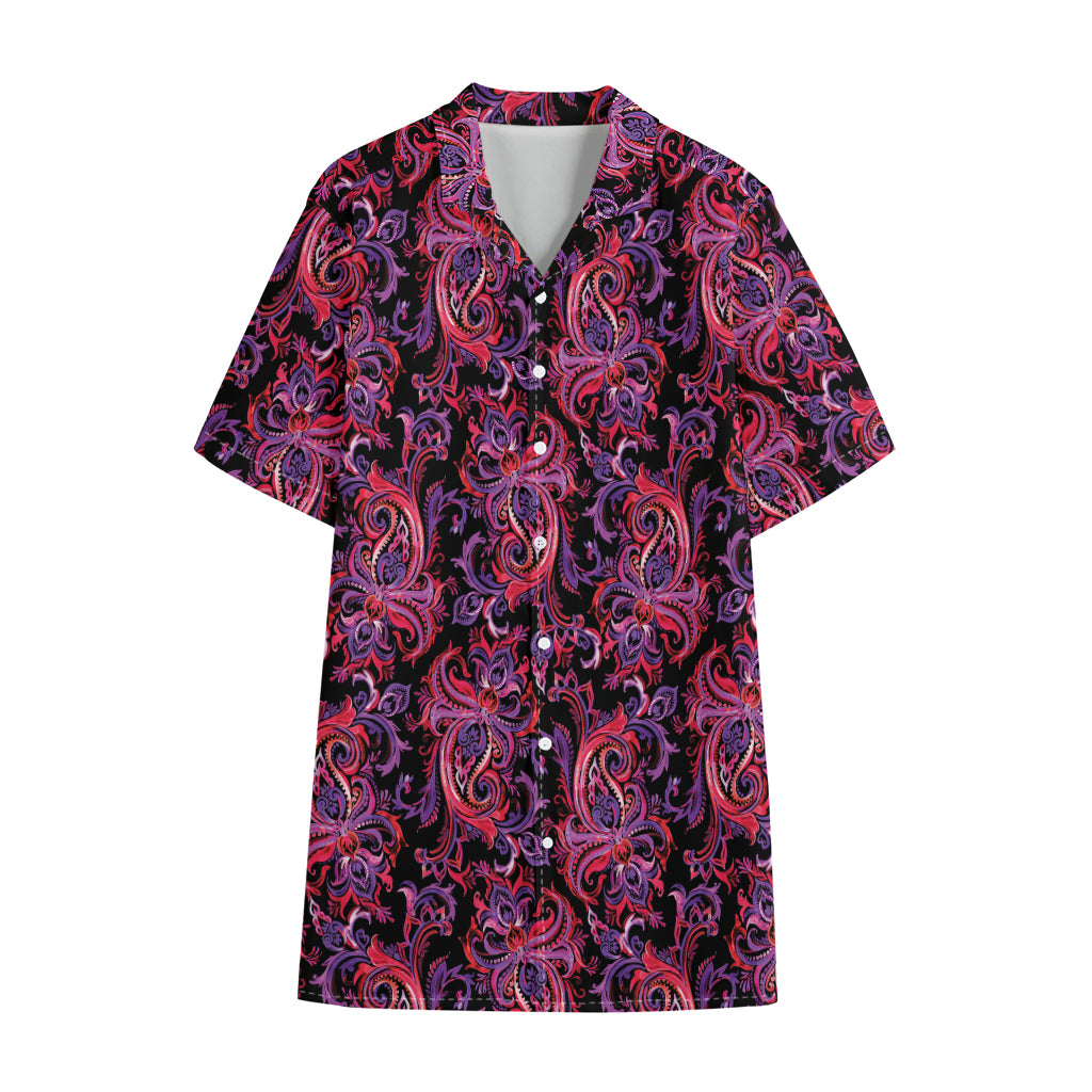 Purple Paisley Pattern Print Cotton Hawaiian Shirt