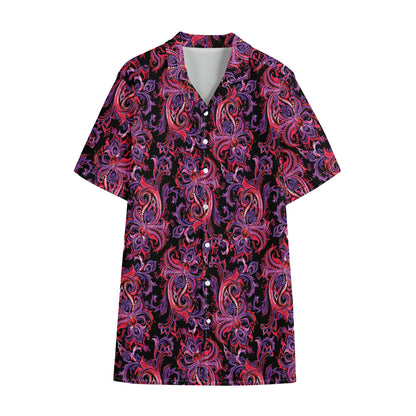 Purple Paisley Pattern Print Cotton Hawaiian Shirt