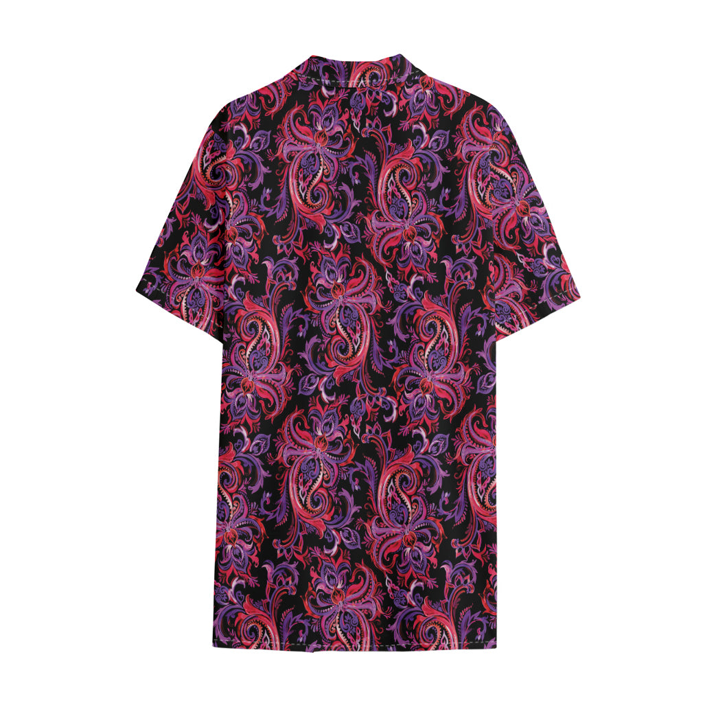 Purple Paisley Pattern Print Cotton Hawaiian Shirt