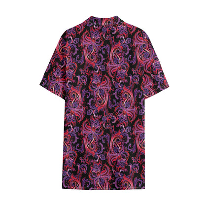 Purple Paisley Pattern Print Cotton Hawaiian Shirt